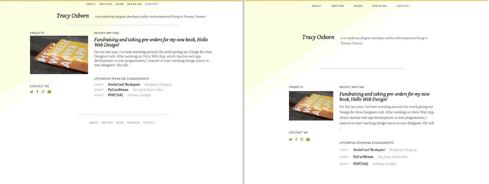 Before and after adding whitespace to my personal website.