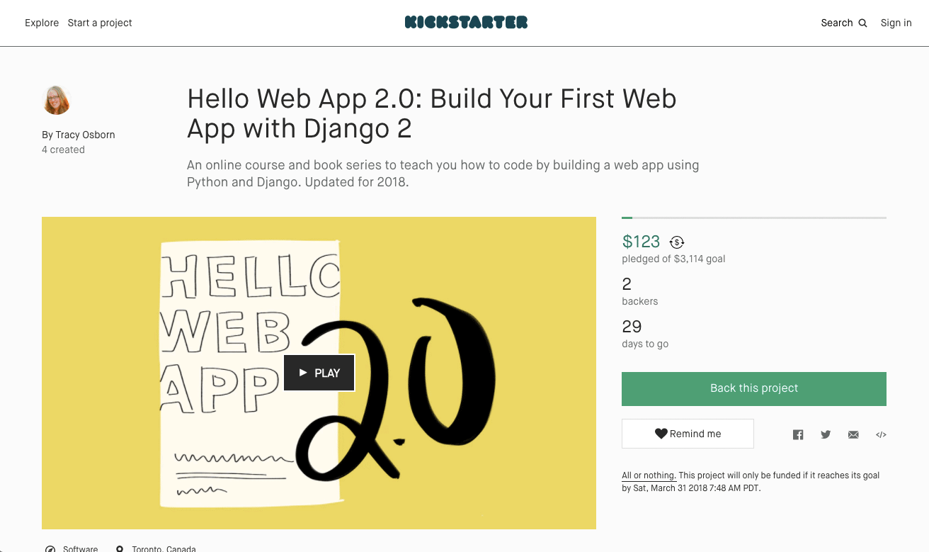 Hello Web App Kickstarter campaign