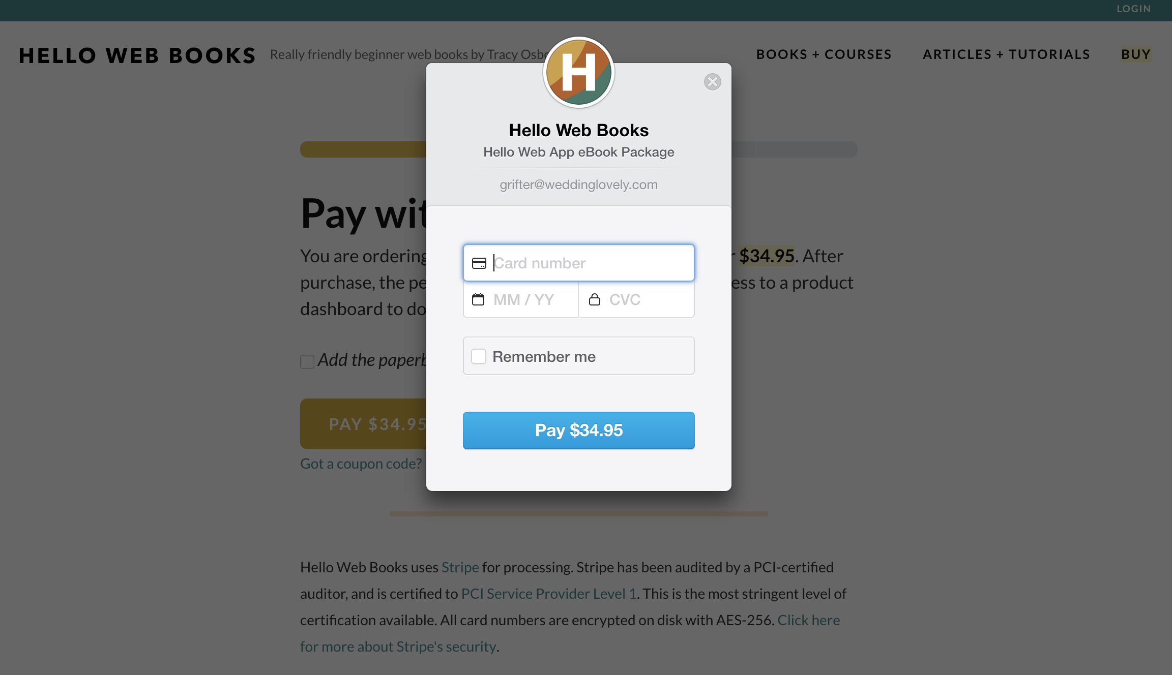 Stripe Checkout on HelloWebBooks.com